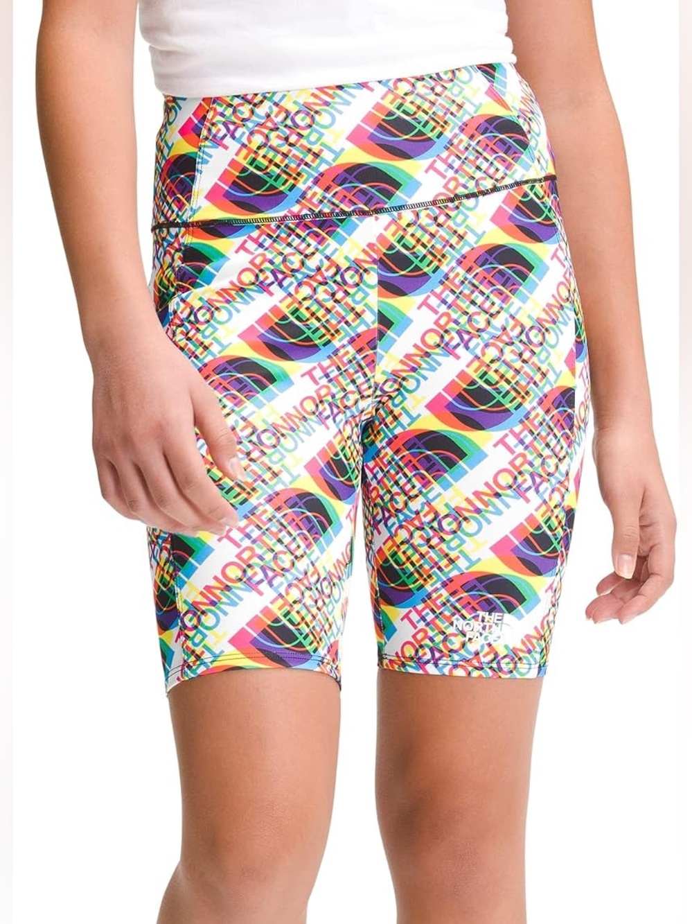 The North Face Girls' Flash Dry Colorful Logo Biker Shorts White Multi Size XL